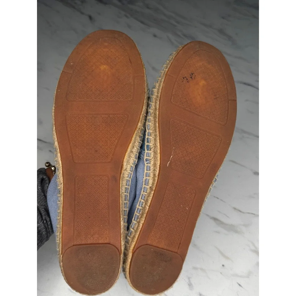 Tory Burch Women Blue Canvas Patent Leather Logo Espadrille Flats Size‎ 10
